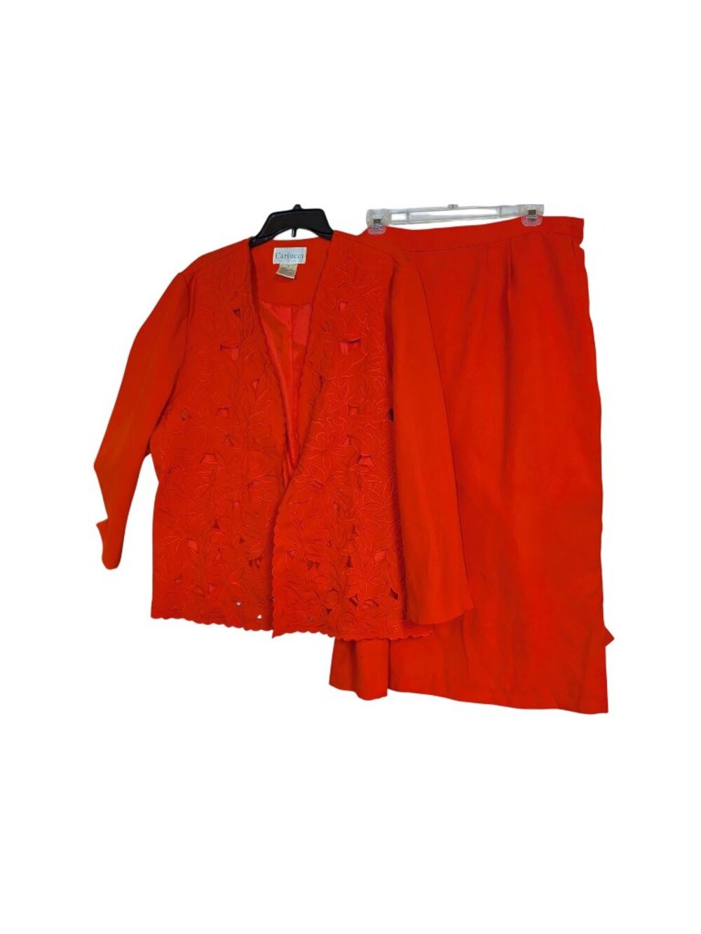 Carlucci Red Floral Cut-Out Blazer & Pencil Skirt Set Size 18 Polyester Two-Piec